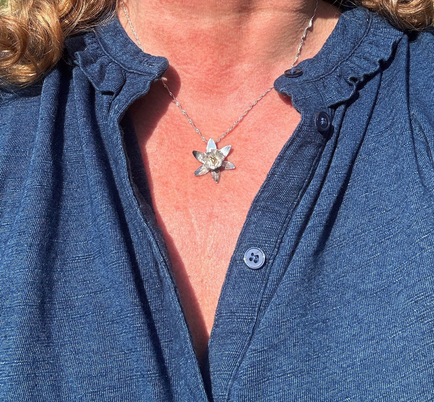 Handmade sterling silver daffodil pendant