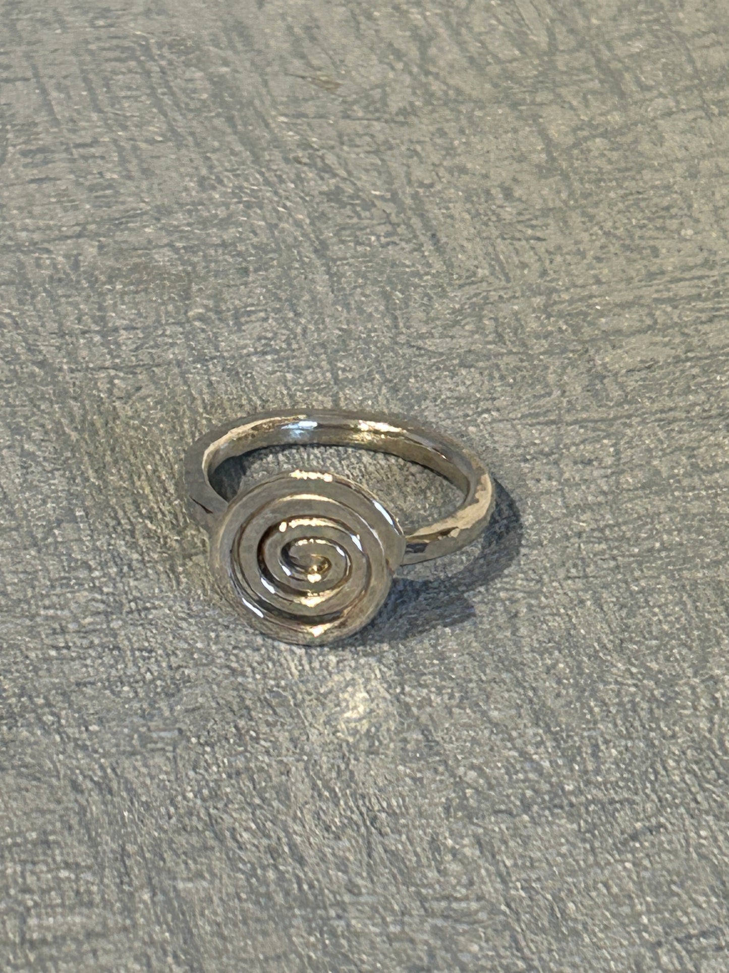 Handmade hammered sterling silver spiral ring