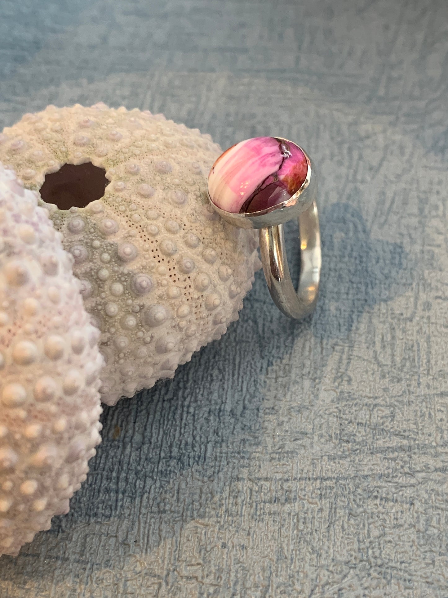 handmade sterling silver ring with spiny oyster turquoise gemstone