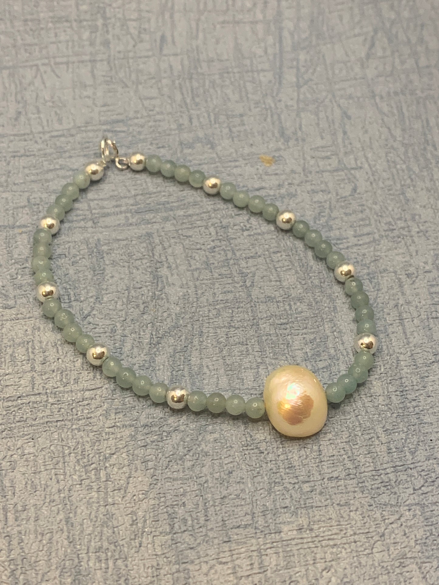 amazonite and pearl gemstone bracelet with sterling silver