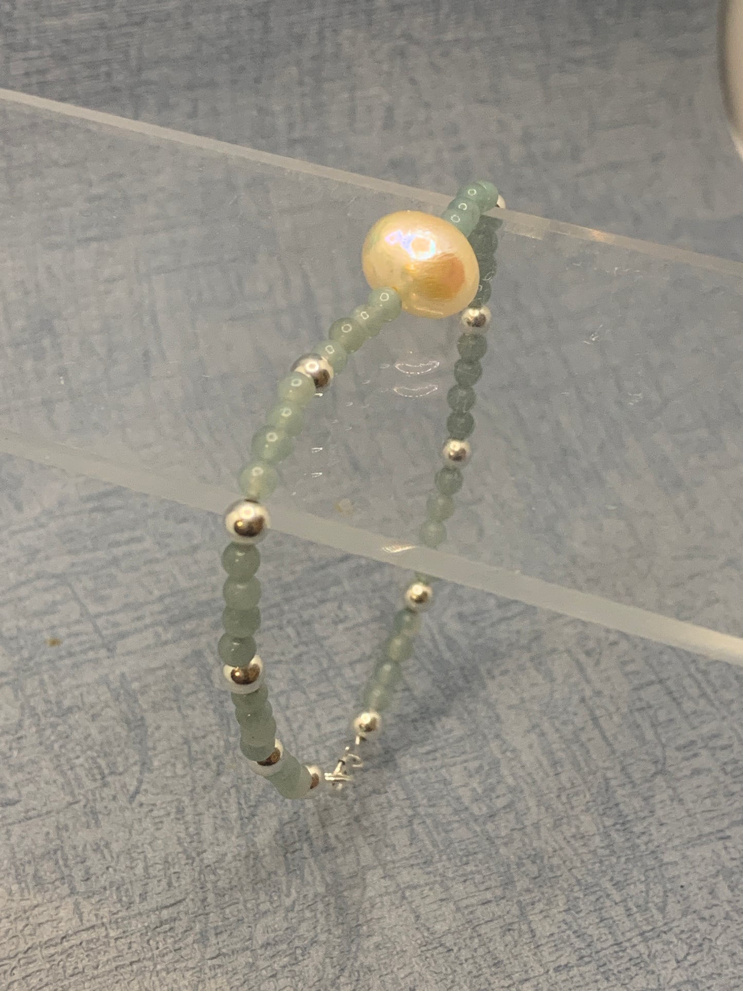 amazonite and pearl gemstone bracelet with sterling silver