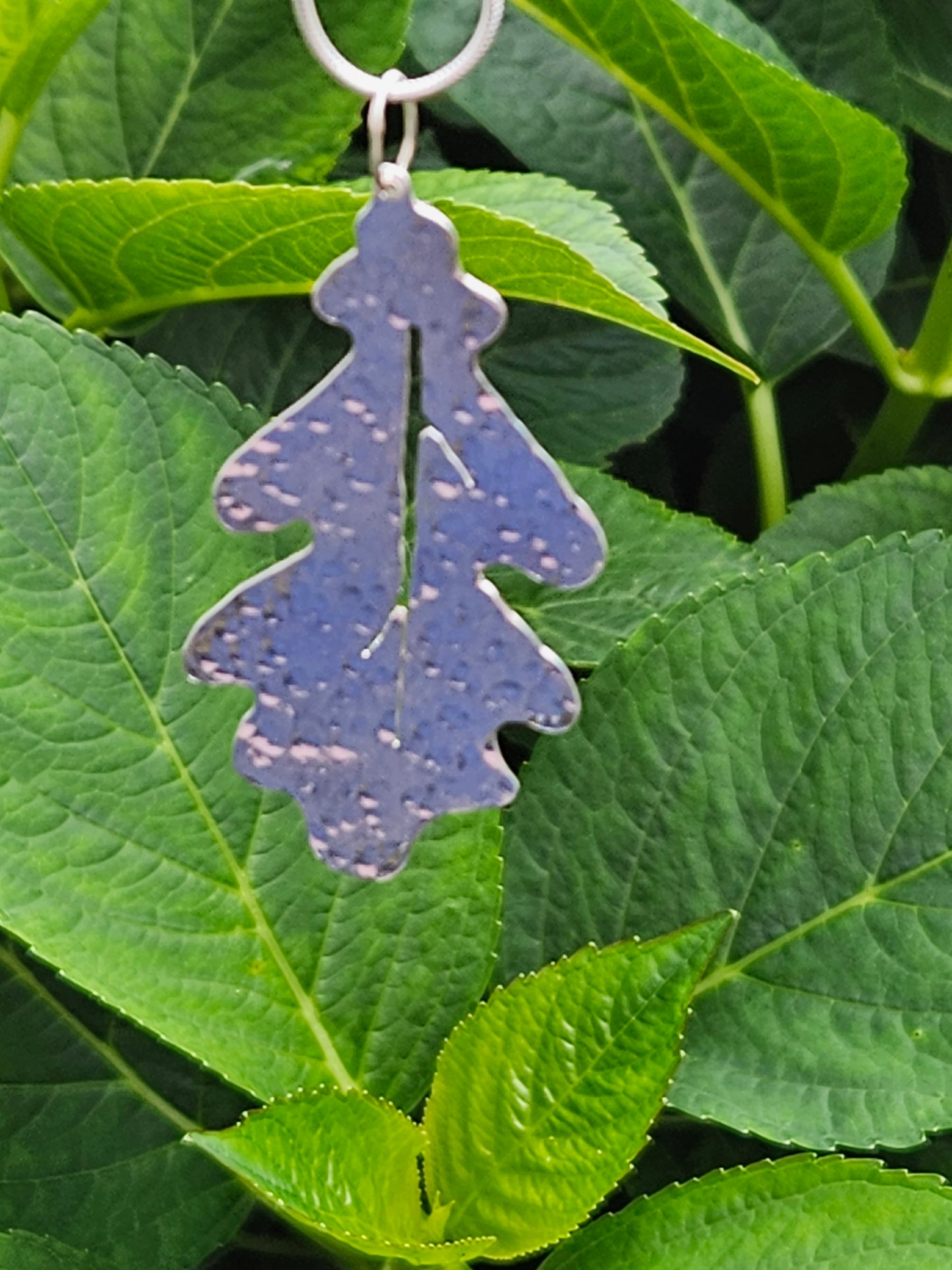 Handmade sterling silver hammered oak leaf pendant