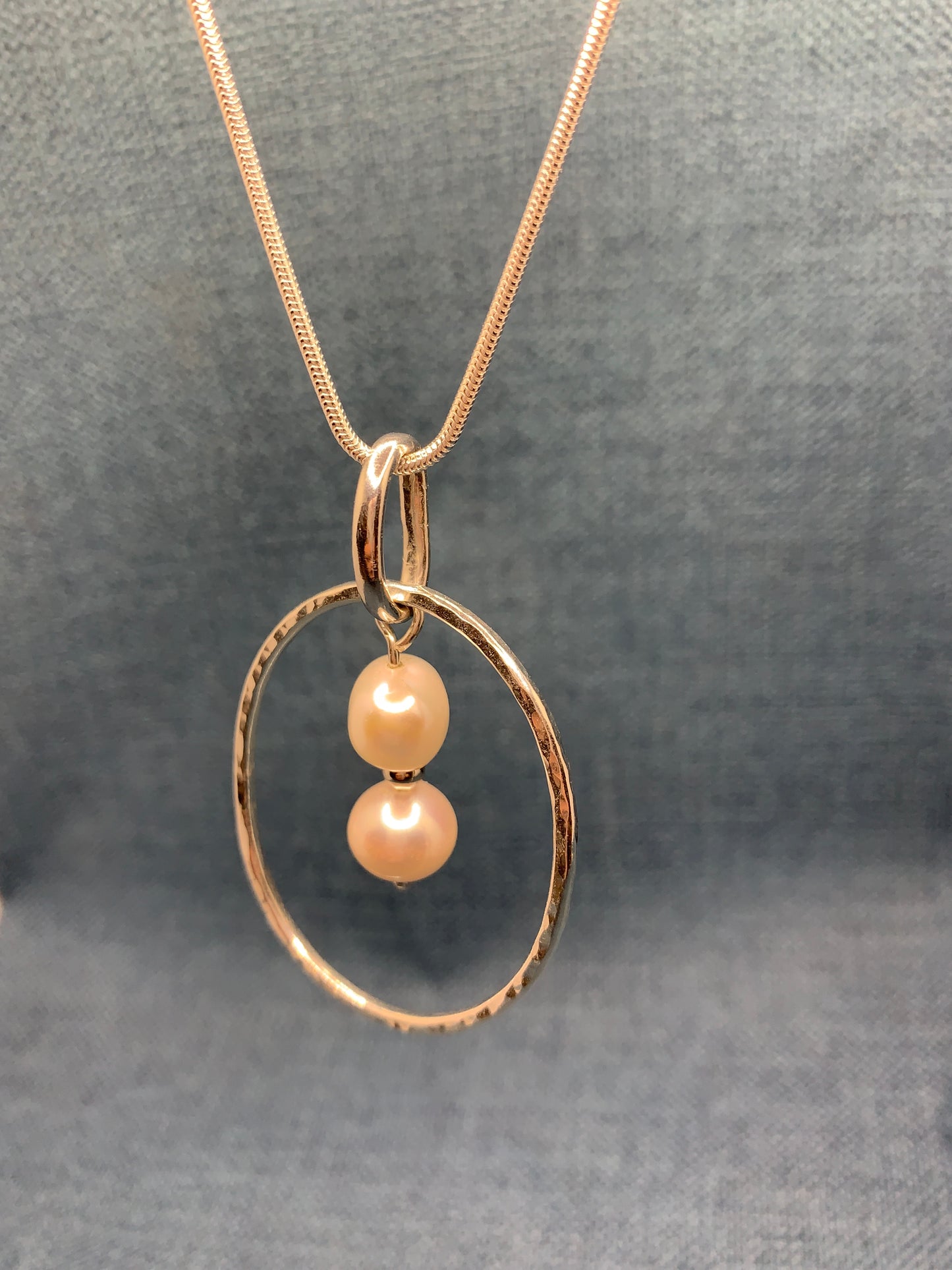 Handmade sterling silver hammered ring pendant with pearls