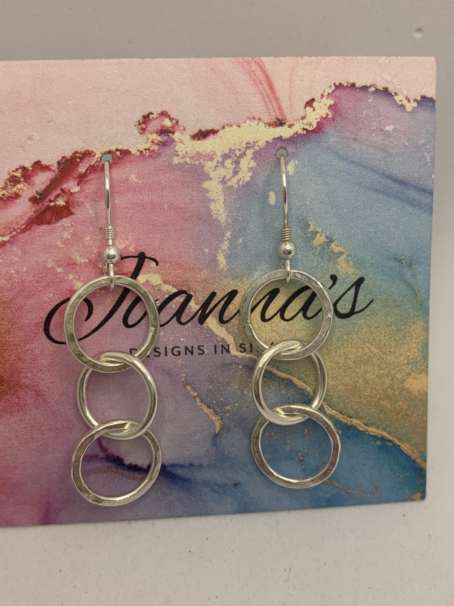 Handmade sterling silver hammered small circle drop earrings