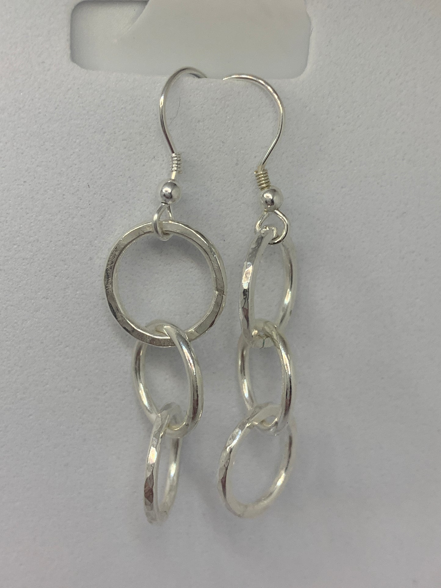 Handmade sterling silver hammered small circle drop earrings