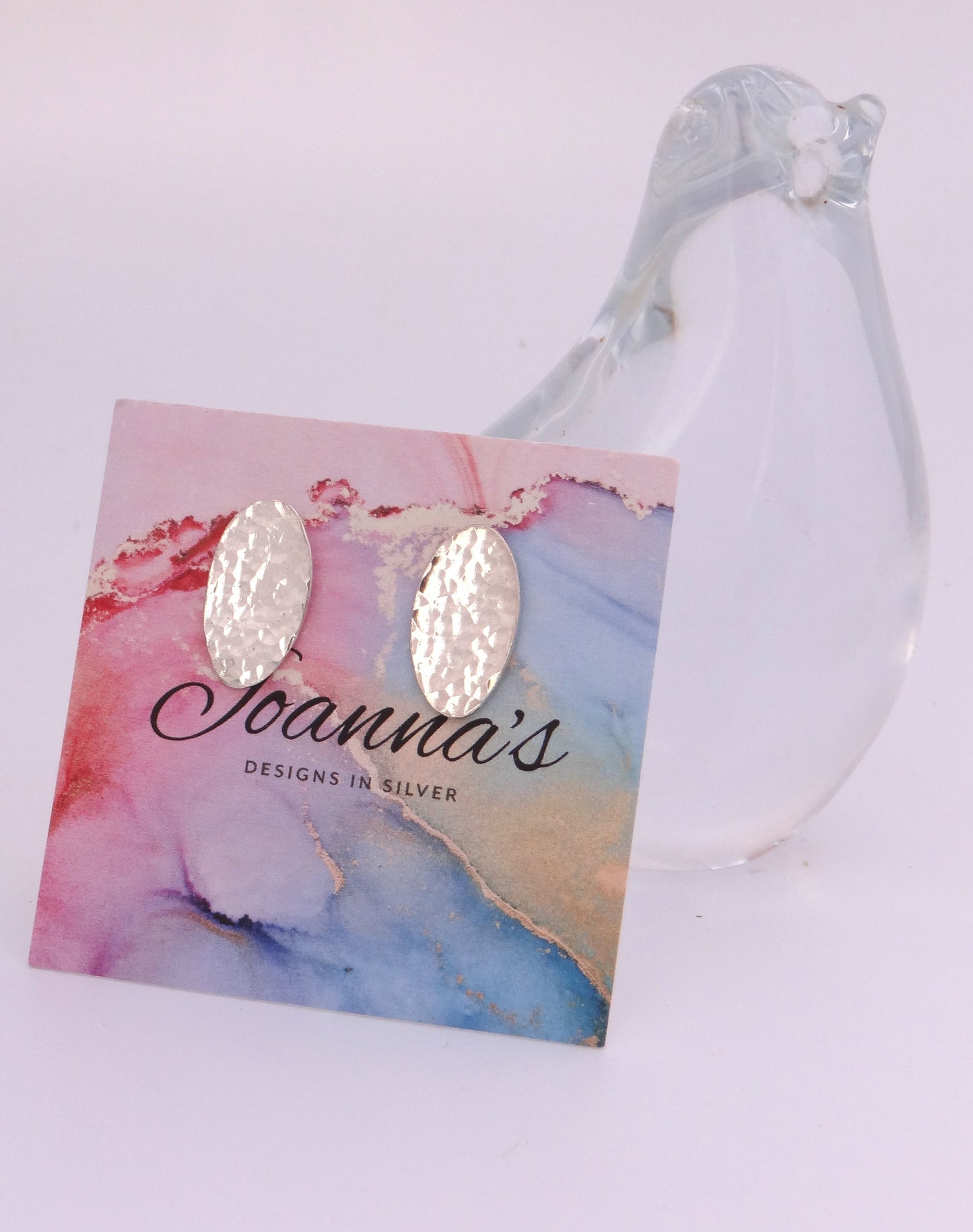 Handmade sterling silver oval hammered earrings