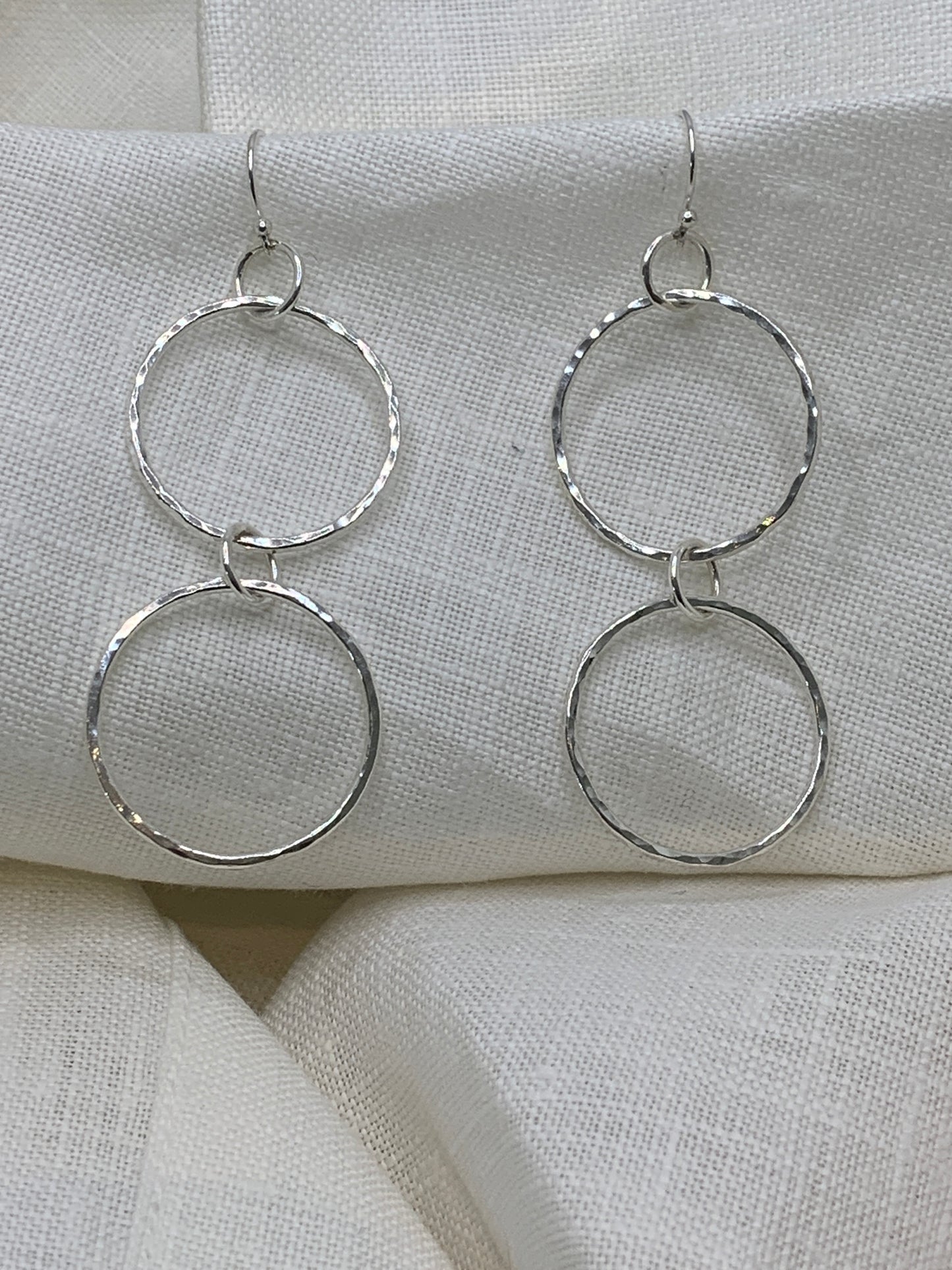 Handmade sterling silver large circle long earrings