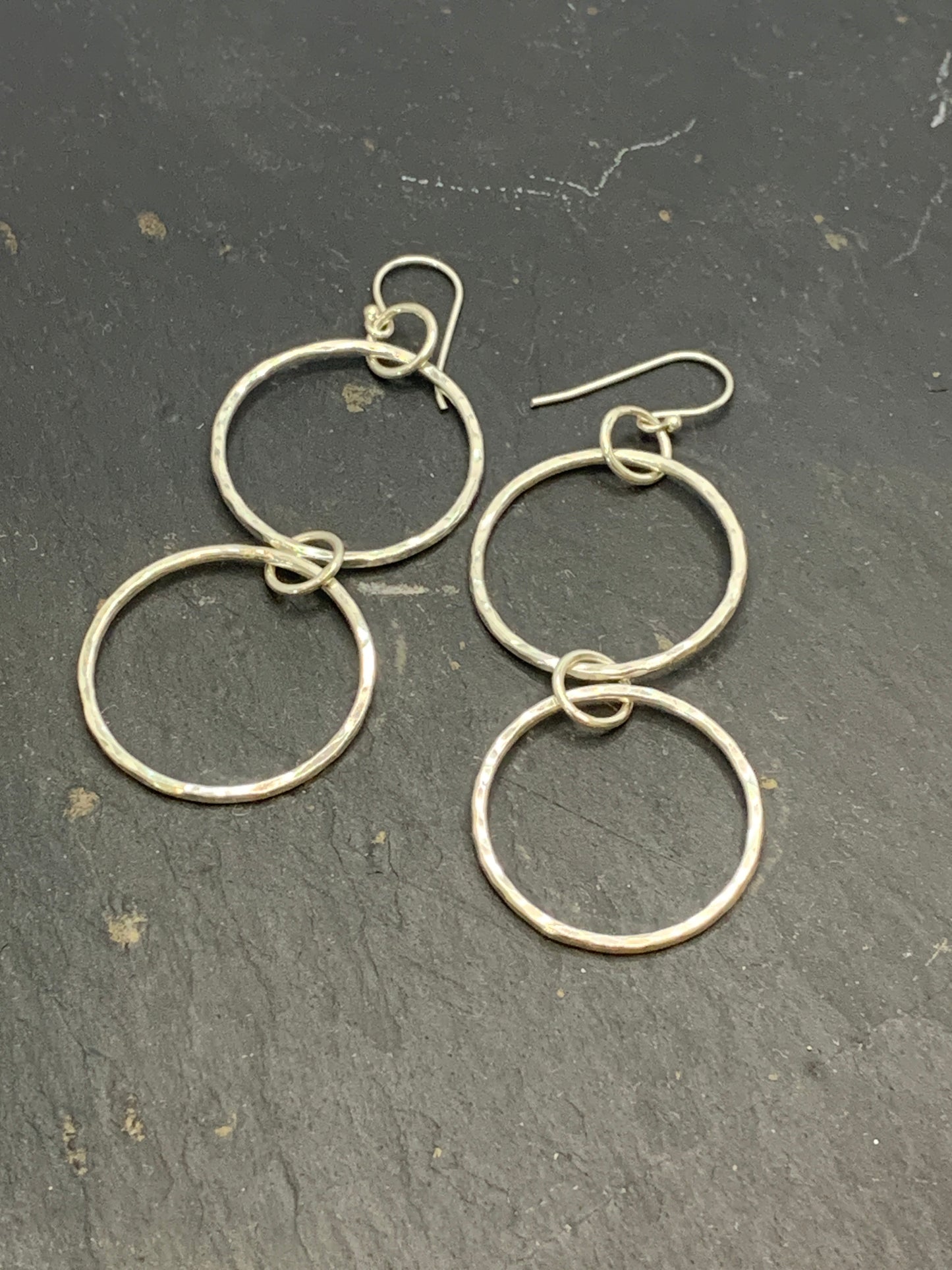 Handmade sterling silver large circle long earrings