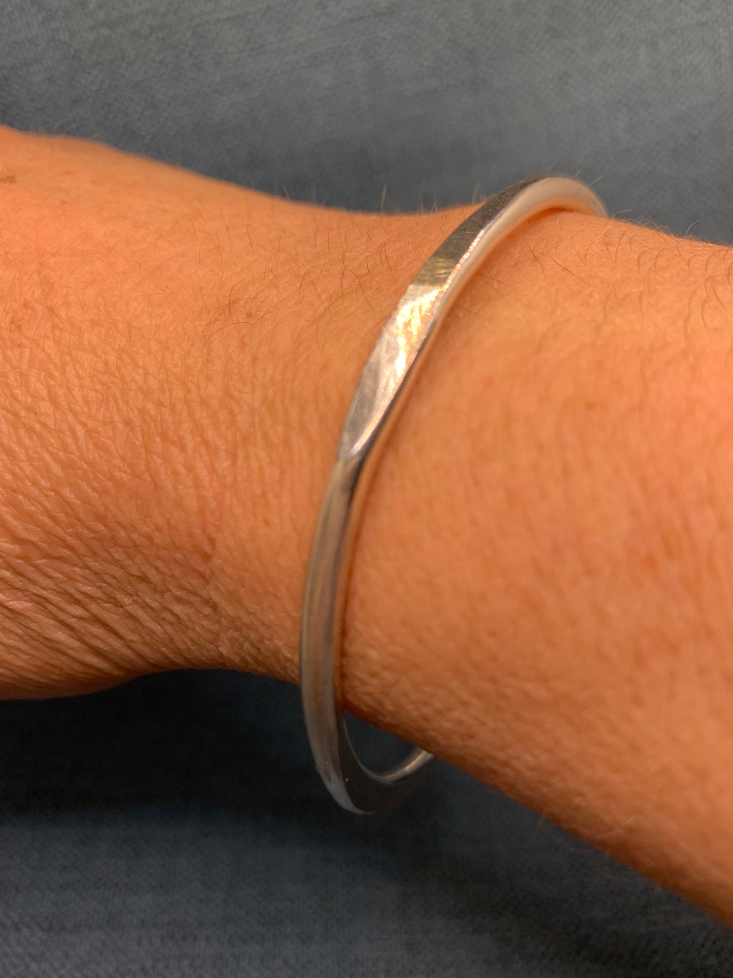 Handmade sterling silver hammered heavy bangle