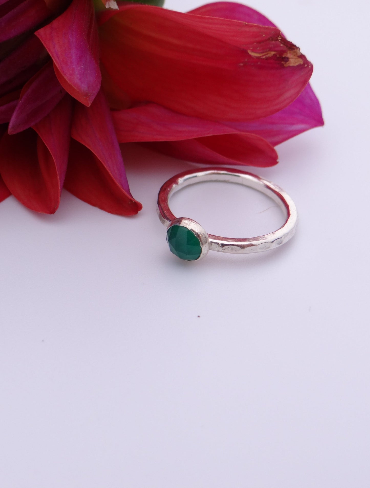 Handmade sterling silver delicate ring with green onyx
