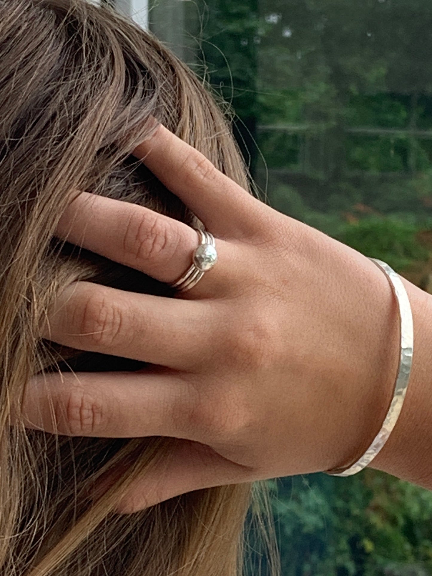 Handmade sterling silver hammered trio of stacking rings