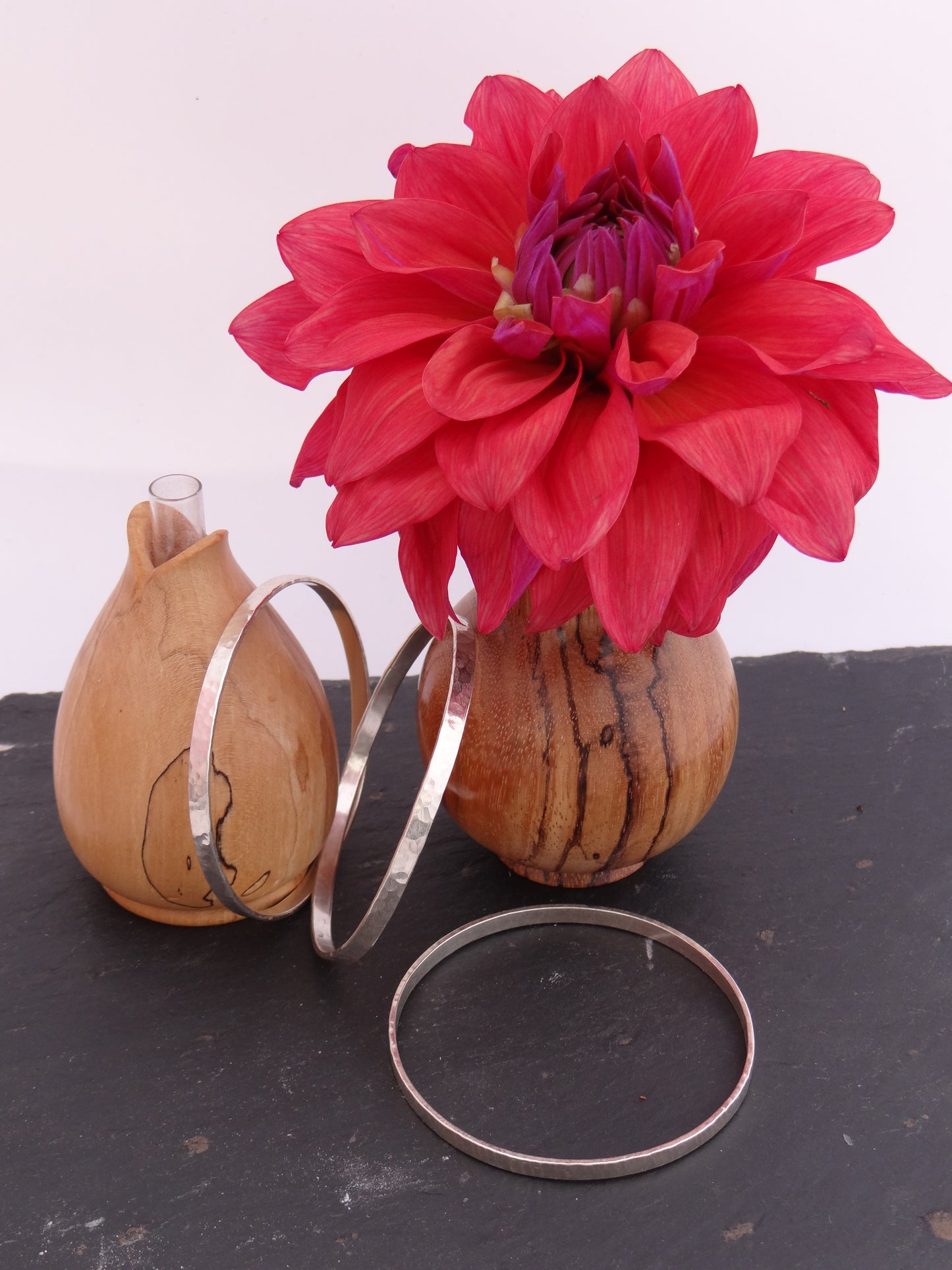 Handmade sterling silver hammered bangles