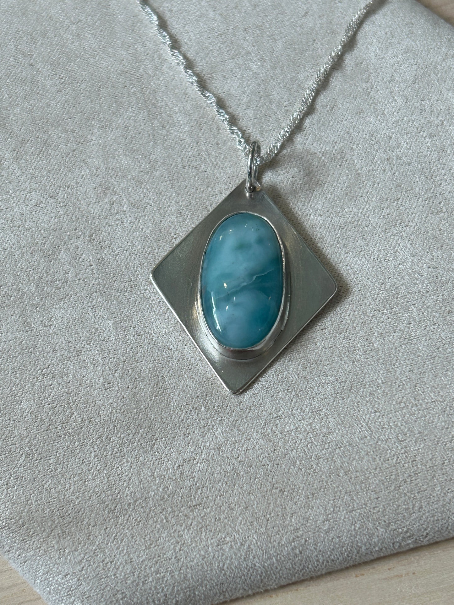 Handmade sterling silver pendant with larimar stone from A Pop of Colour Collection