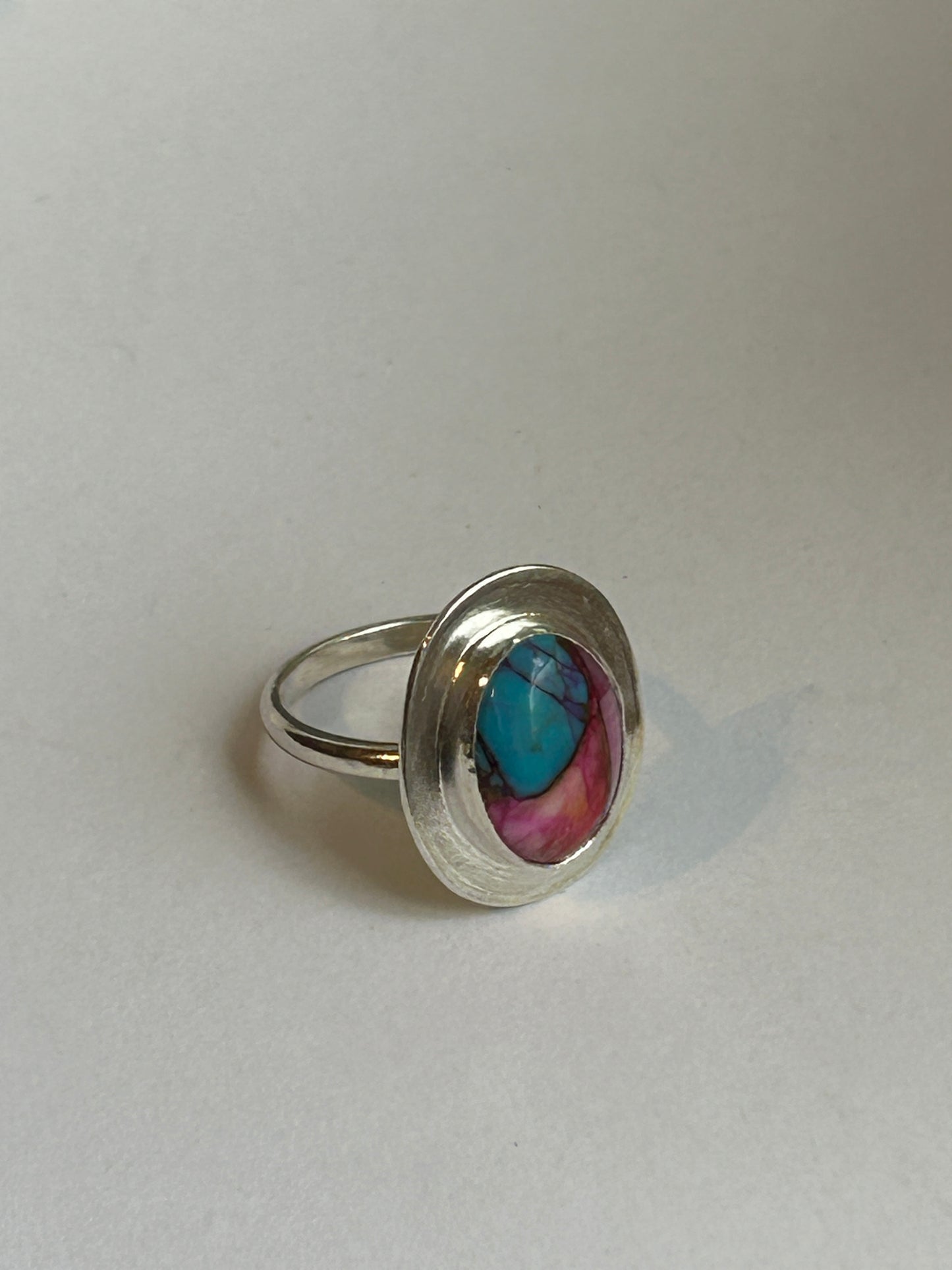 Handmade sterling silver ring with a spiny oyster turquoise gemstone