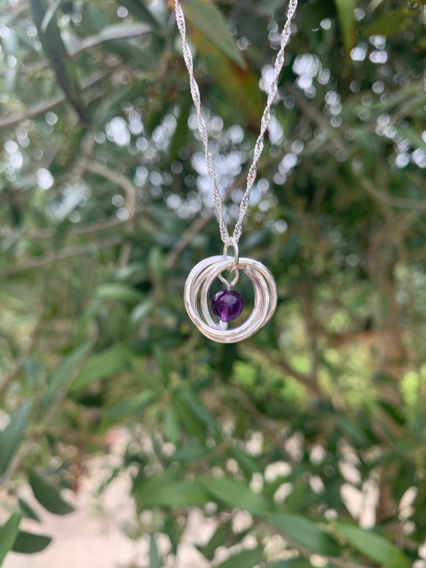 Handmade russian twist trio of handmade sterling silver rings with amethyst gemstone