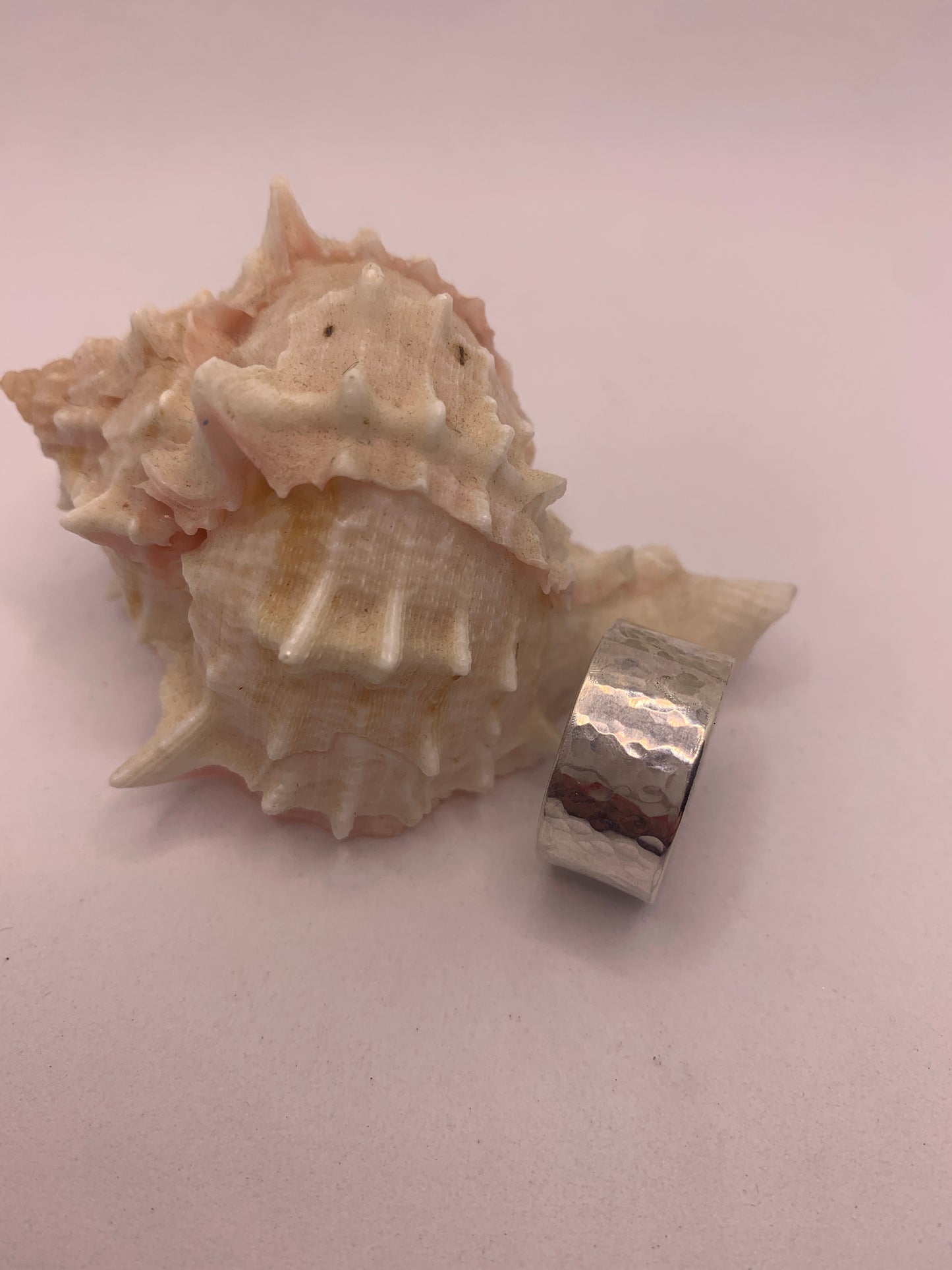 Handmade sterling silver hammered wide ring