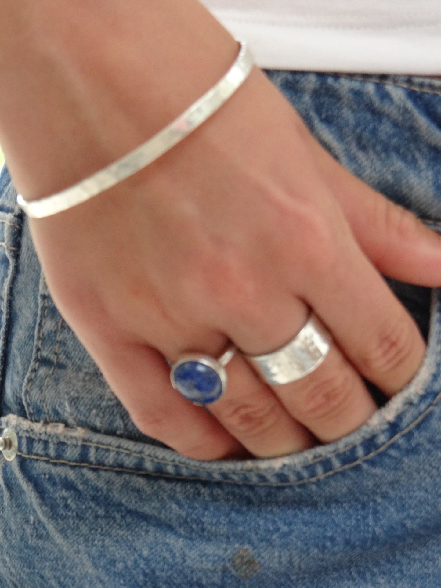 Handmade sterling silver hammered wide ring