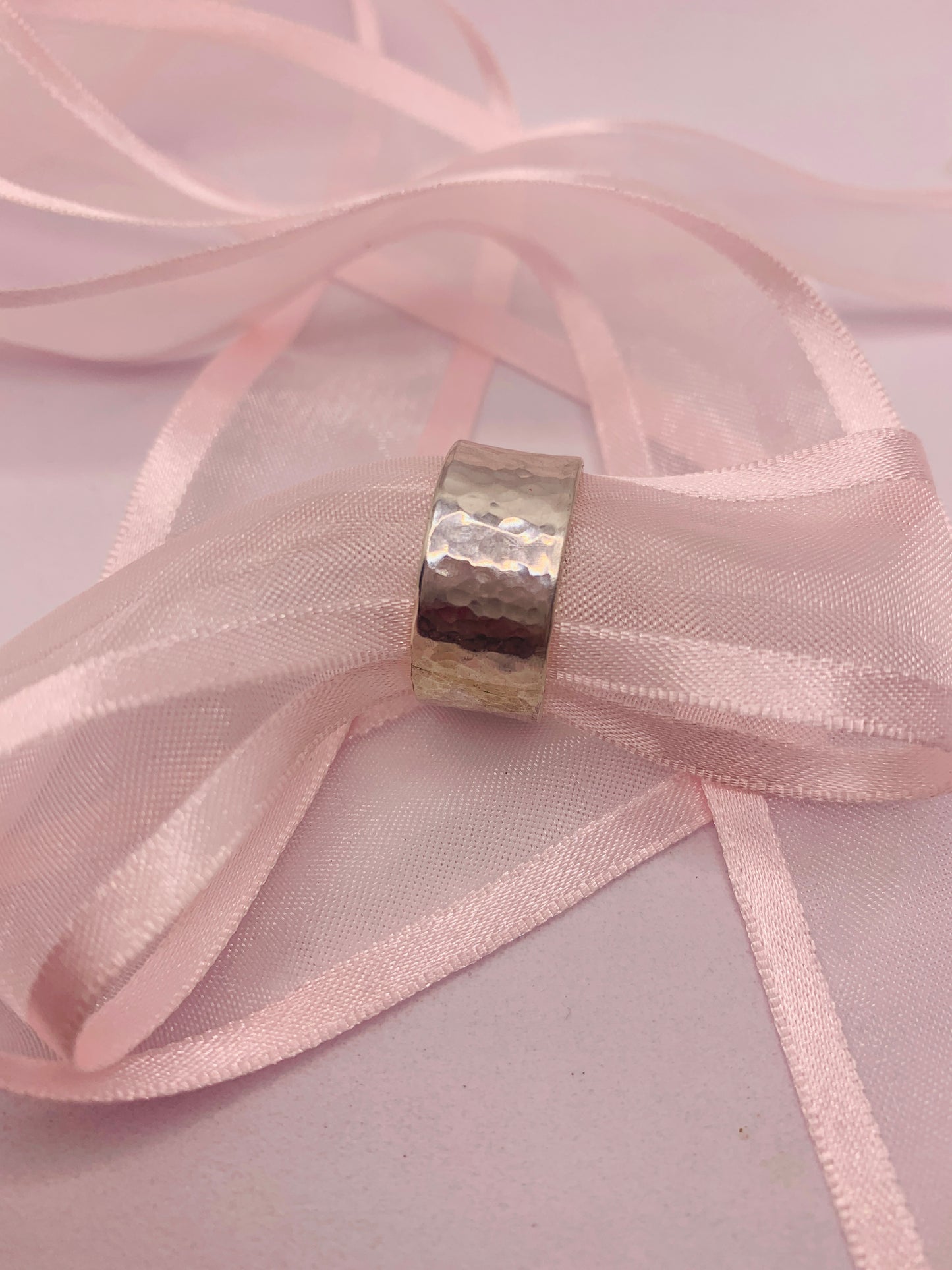 Handmade sterling silver hammered wide ring
