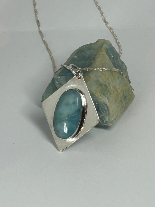 Handmade sterling silver pendant with larimar gemstone