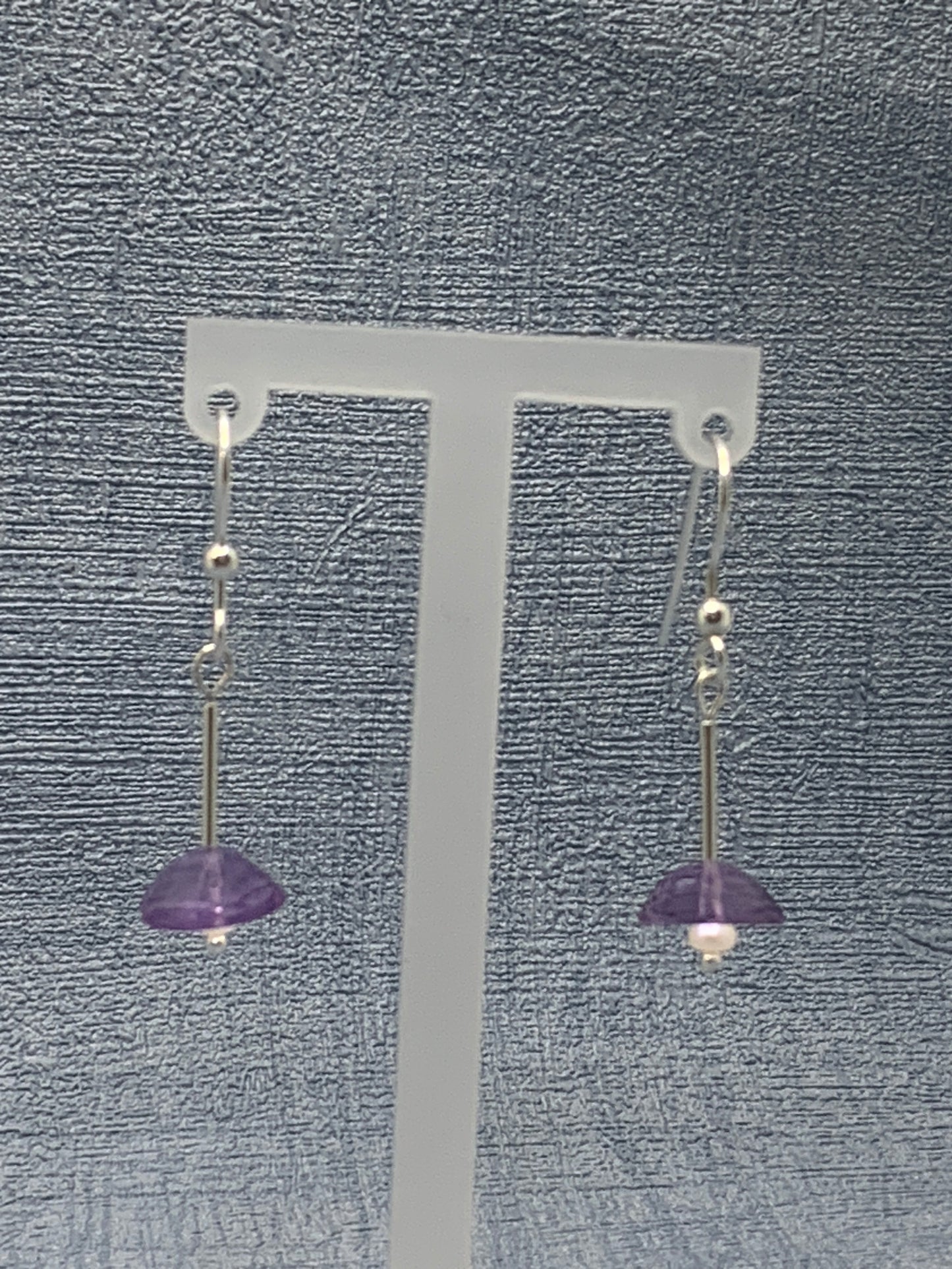 Handmade dangly sterling silver, amethyst and pearl earrings