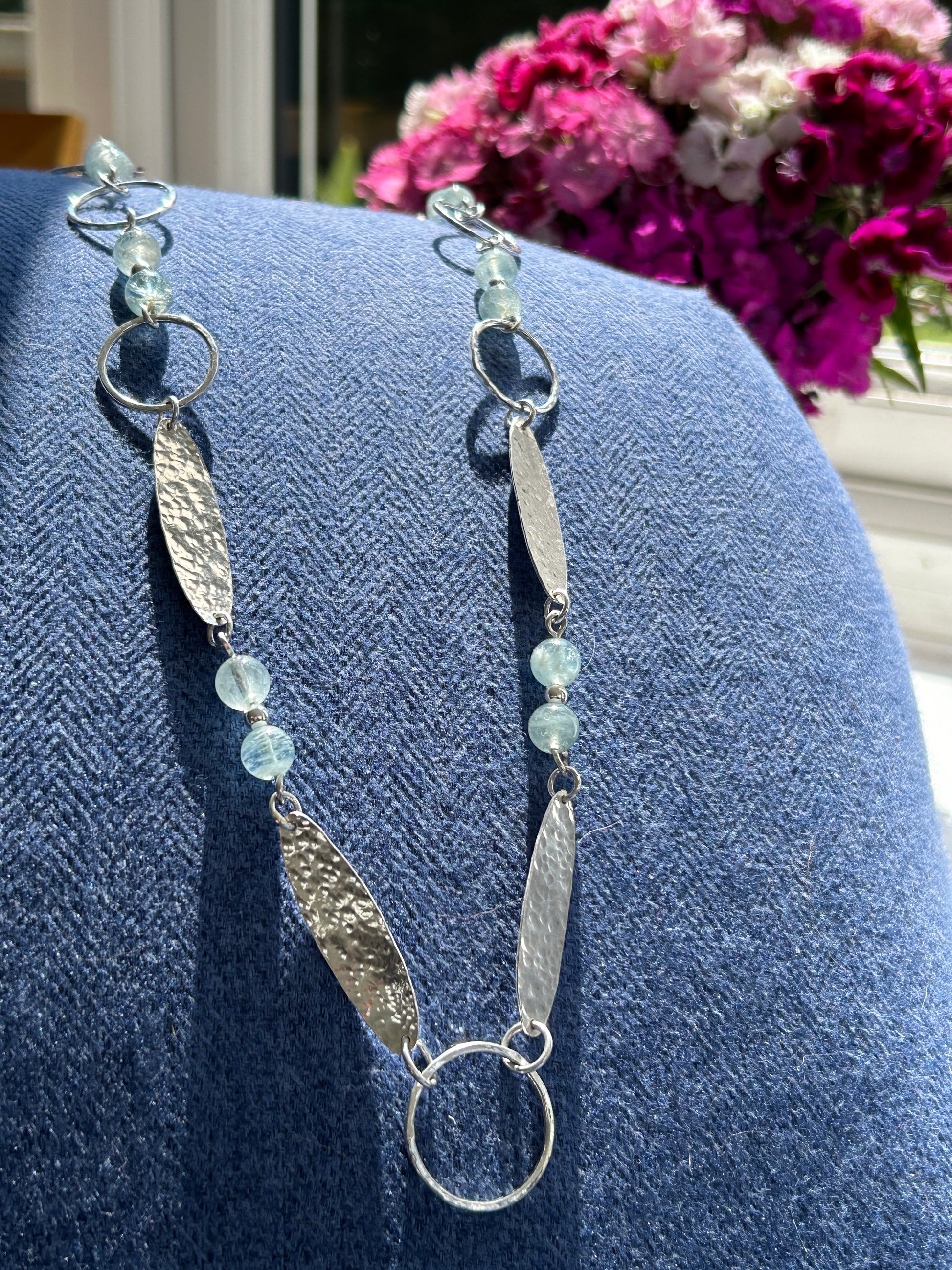 Handmade sterling silver and aquamarine necklace