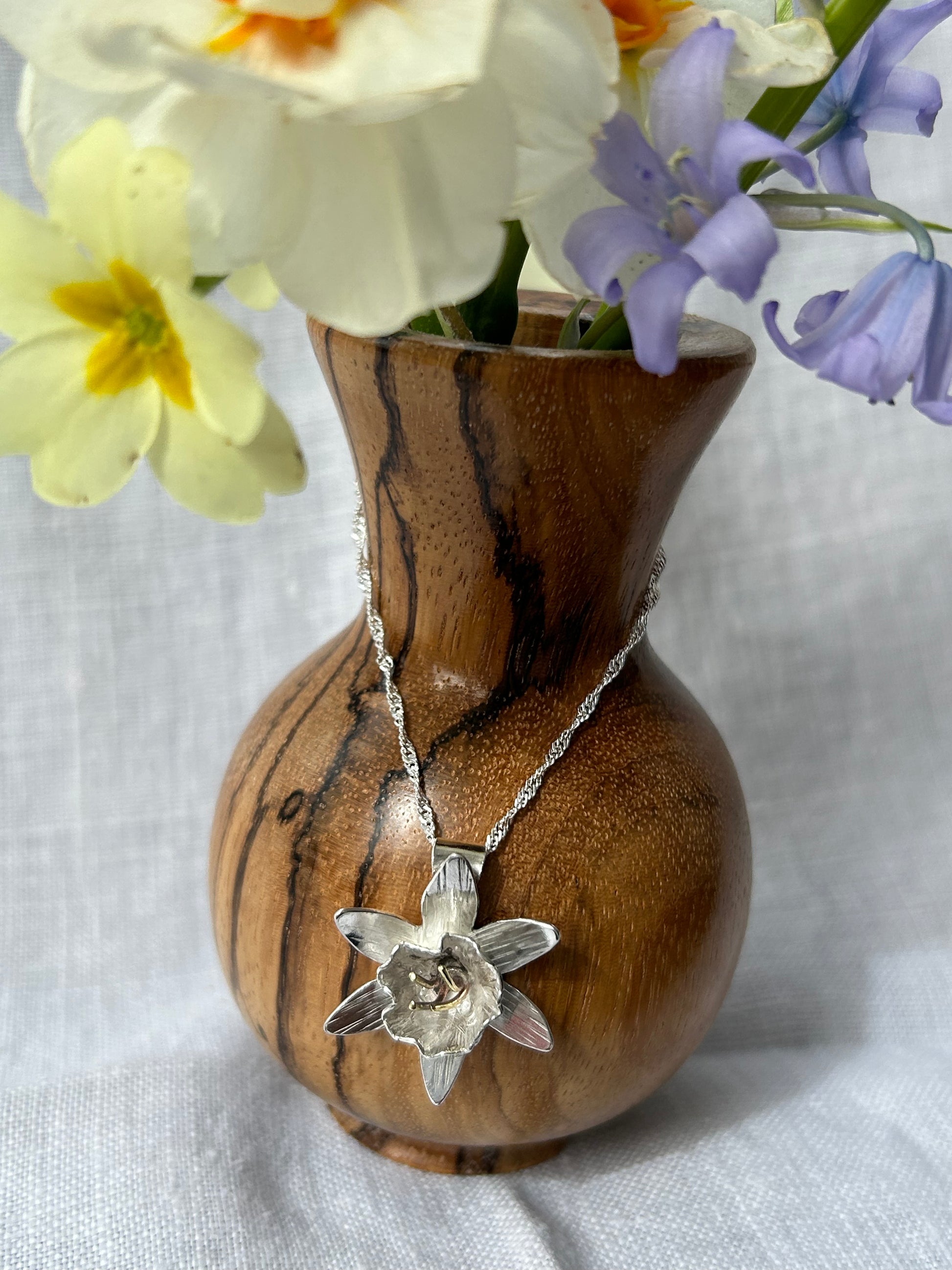 Handmade Sterling silver daffodil pendant 