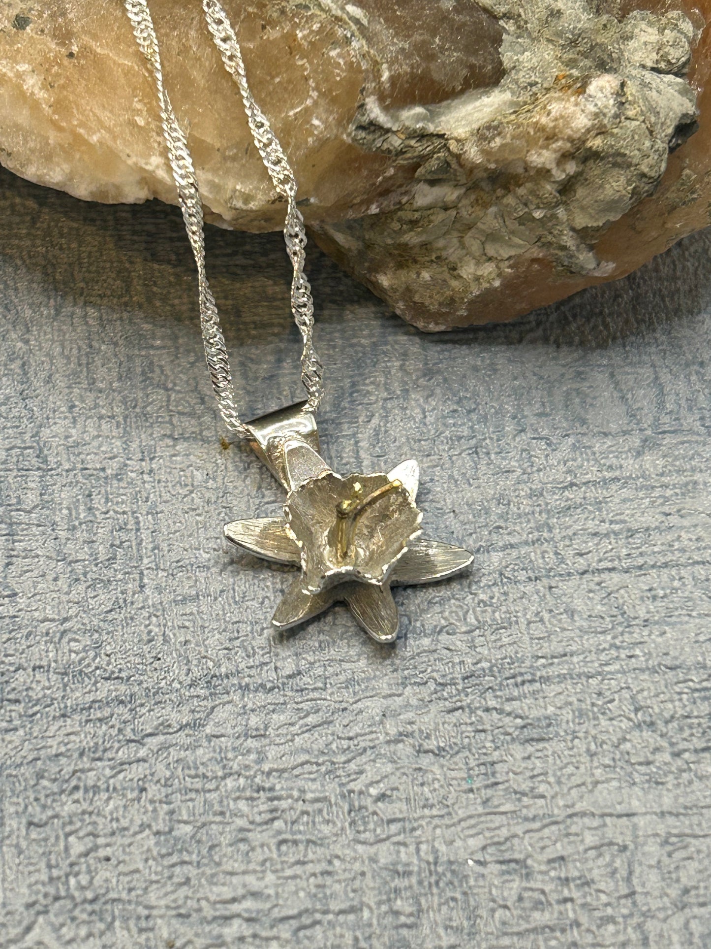 Handmade sterling silver daffodil pendant