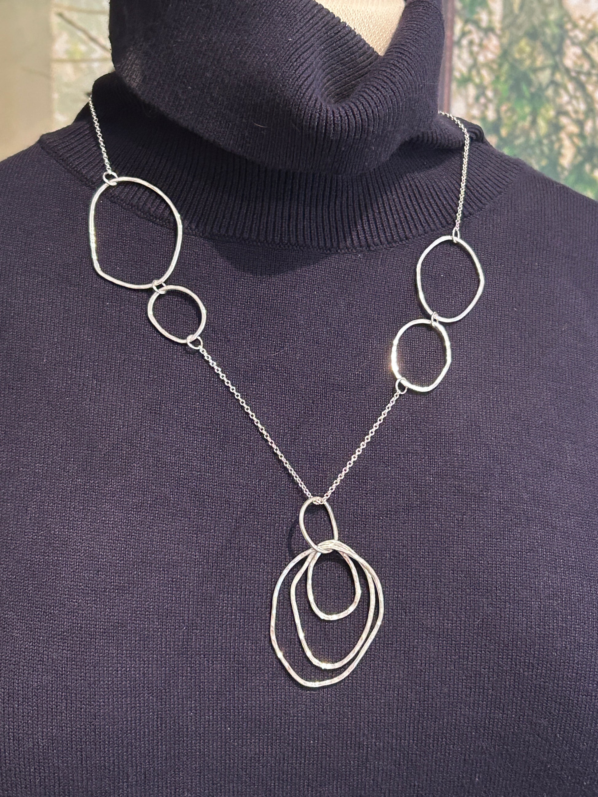 Handmade sterling silver hammered chain statement necklace
