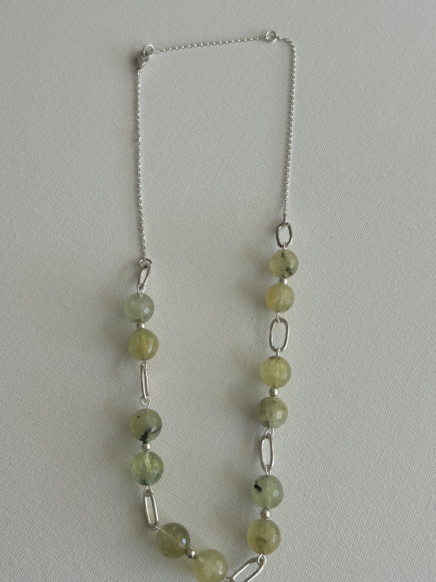 Handcrafted Prehnite and silver link necklace