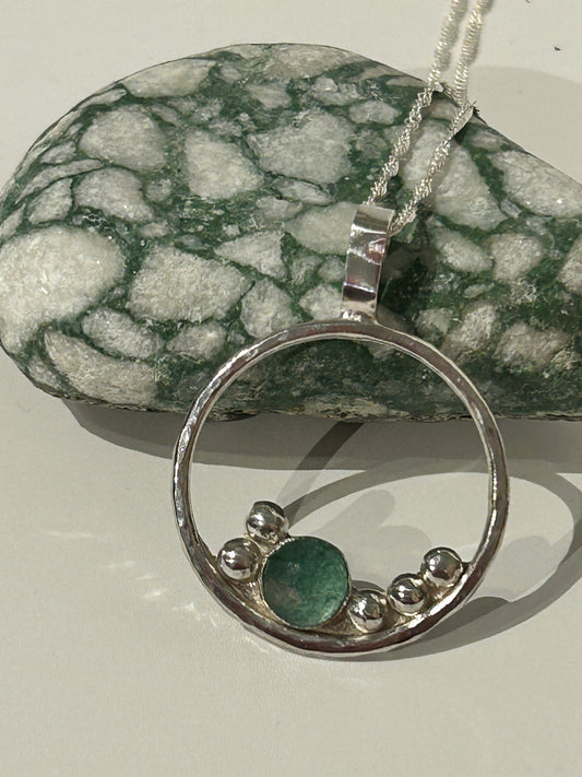Aventurine and Granulation CIrcle Pendant