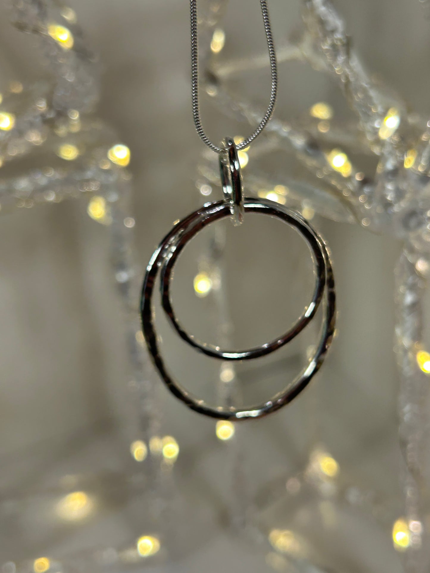 Large Double Circle Silver Pendant