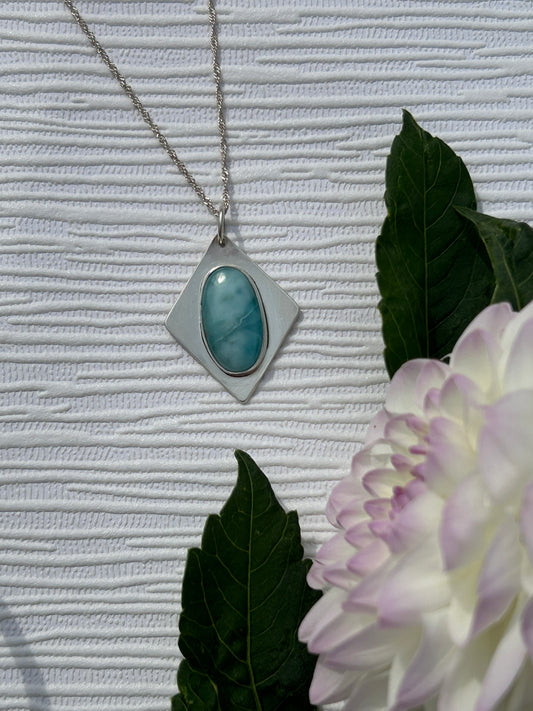 Handcrafted sterling silver pendant with larimar gemstone
