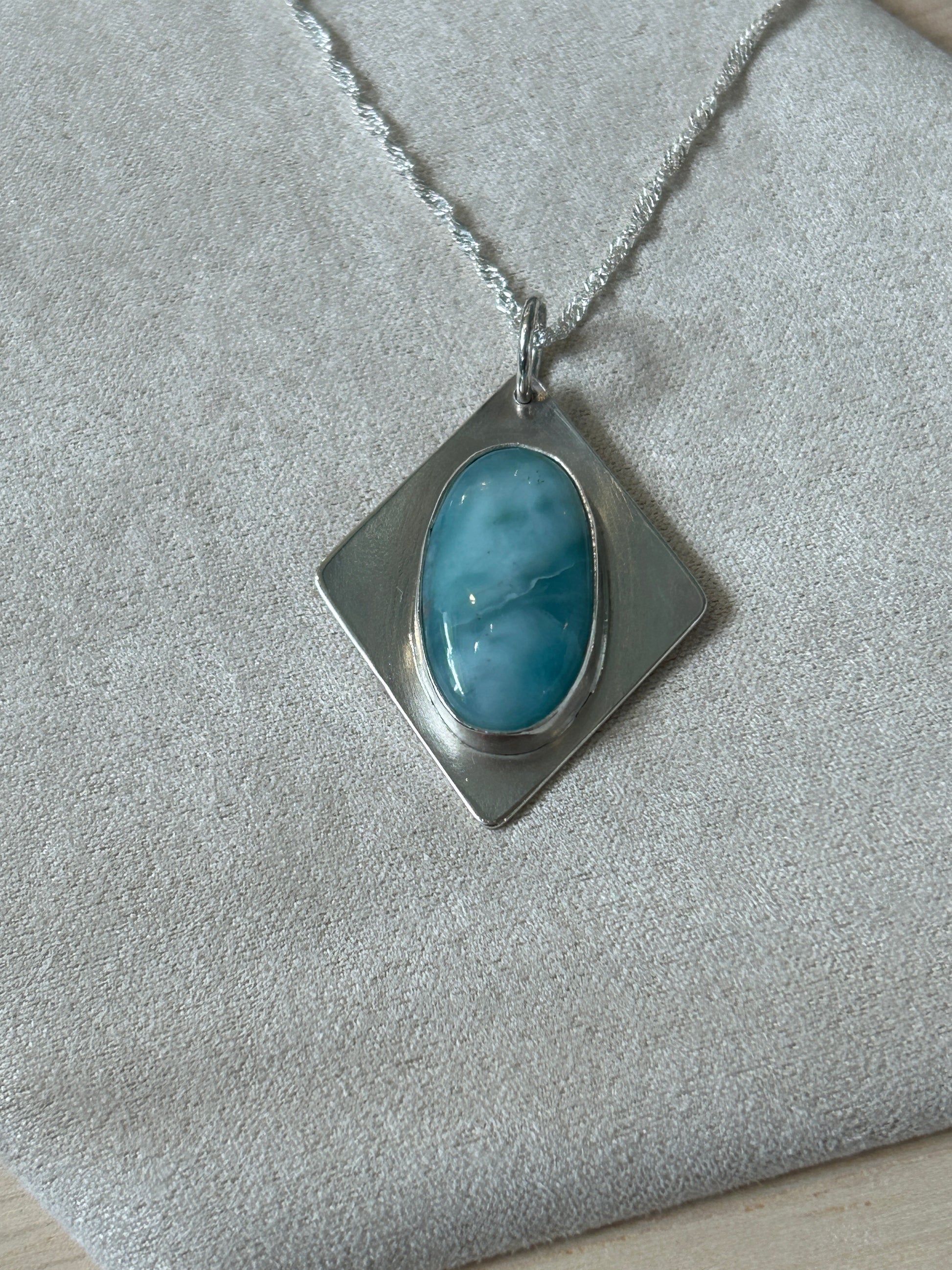 Handmade sterling silver pendant with larimar stone from A Pop of Colour Collection 