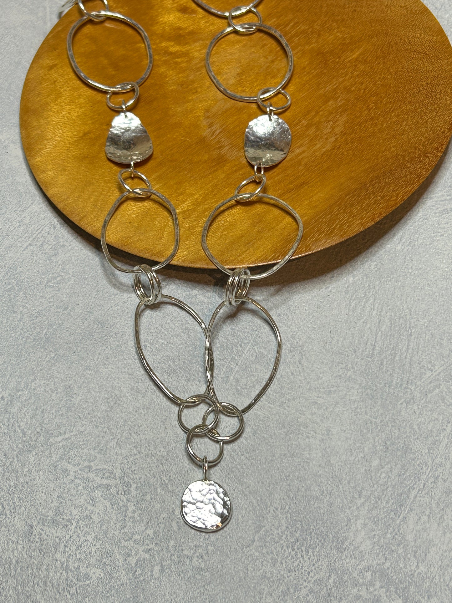 Handmade sterling silver statement hammered necklace