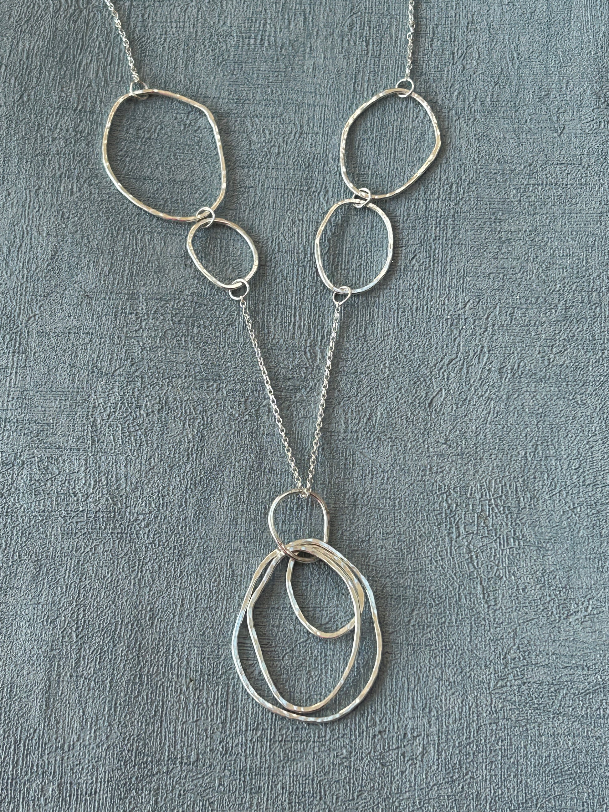 Handmade sterling silver hammered statement necklace