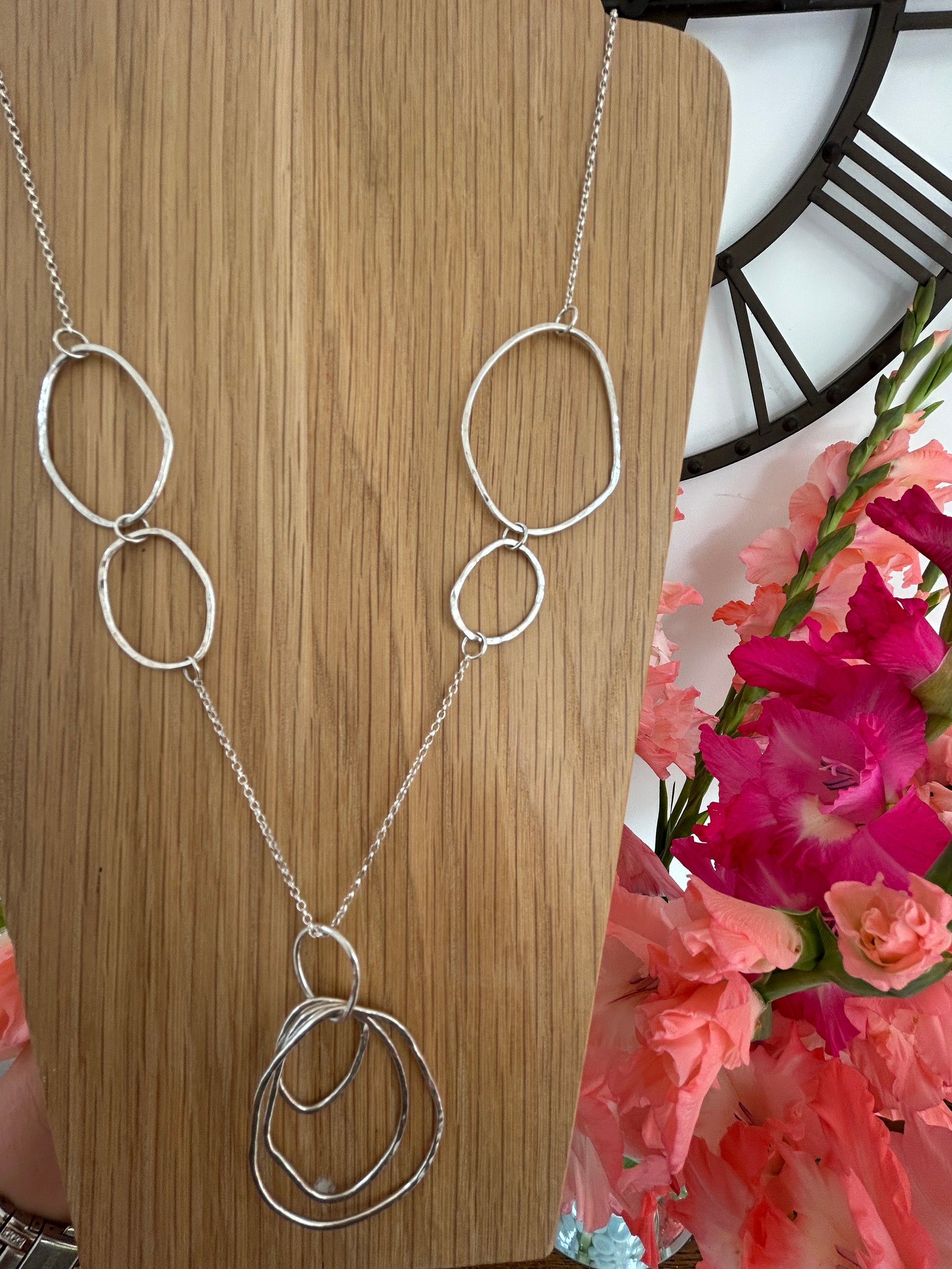 Handmade sterling Silver necklace made up of irregular circles