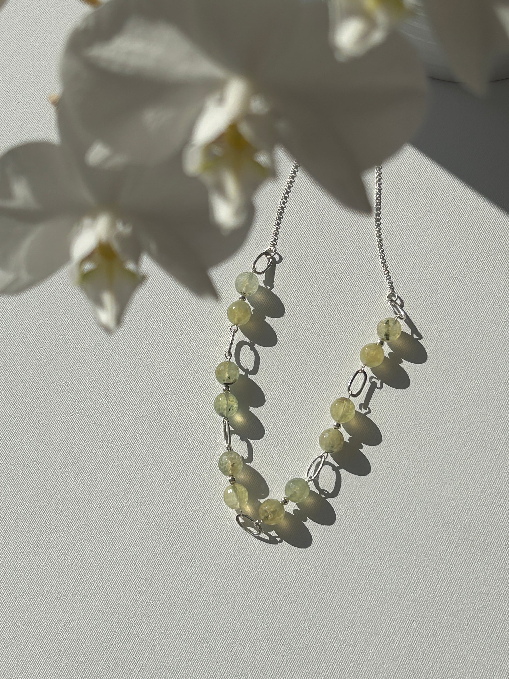 Handcrafted silver and prehnite necklace