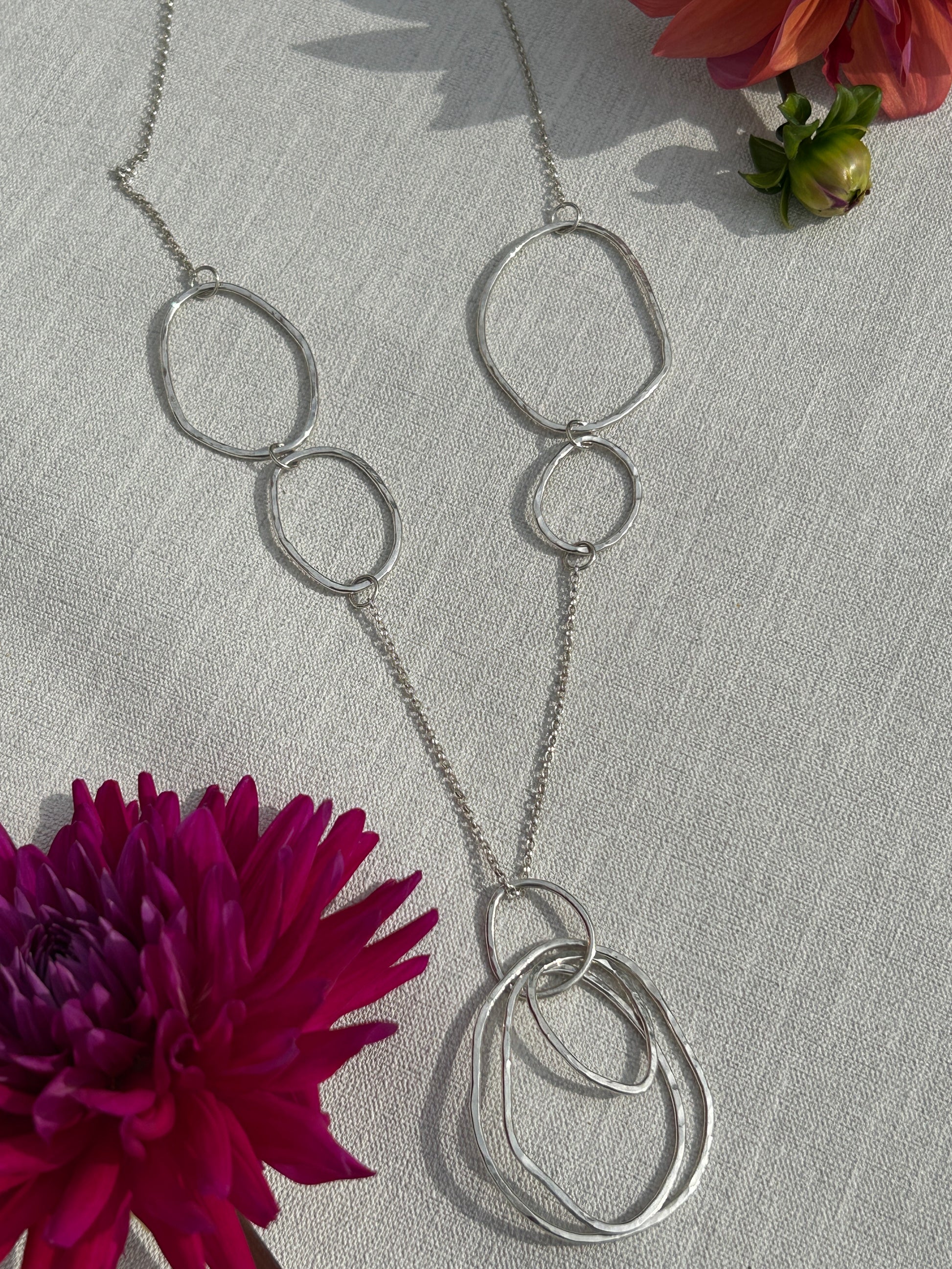 Handmade sterling silver necklace with interlocking rings , part of the Provence collection 